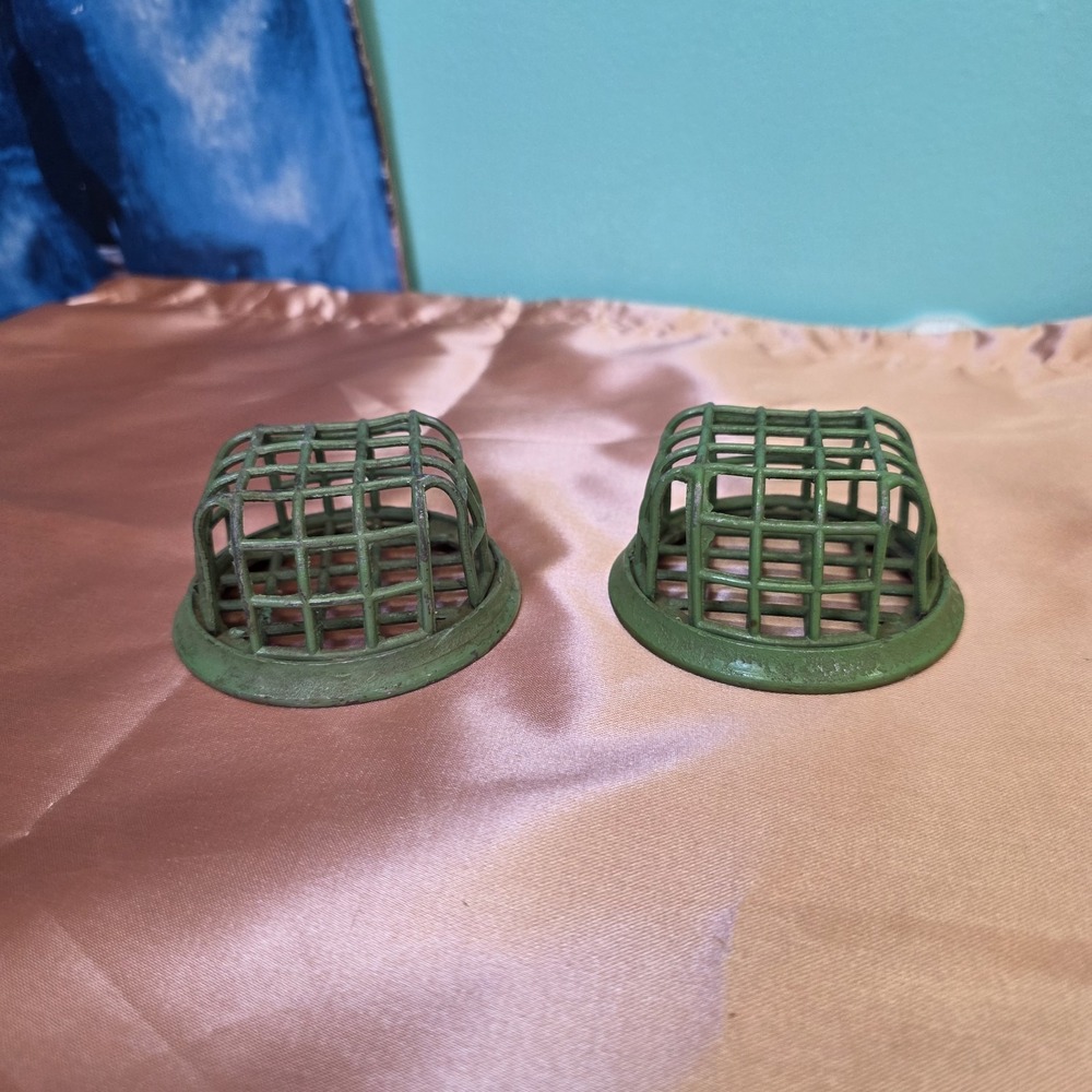 Vintage Metal Wire Cage Green Flower Frog Set Of 2